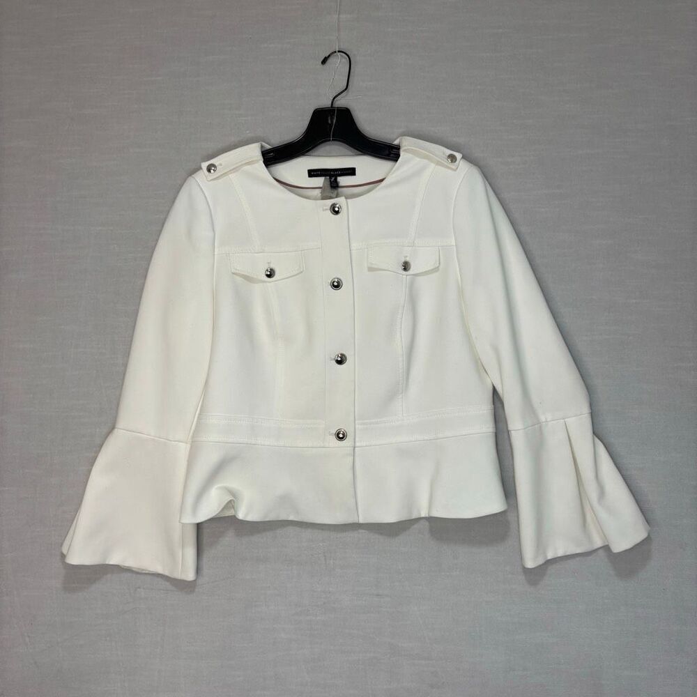 White House Black Market WHBM Women's 14 White Bell Sleeves Button Down Jacket